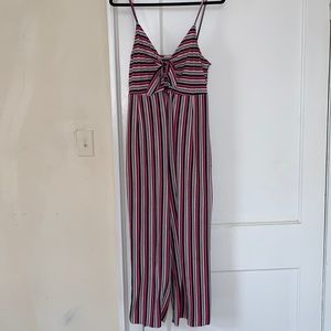 Pink black and white striped jumpsuit, size M